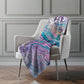 50" X 70" Purple Ivory And Teal Abstract Polyester Woven Plush Throw Blanket