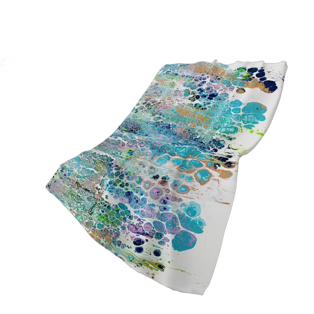 50" X 70" Blue Gold And Pink Abstract Polyester Woven Plush Throw Blanket
