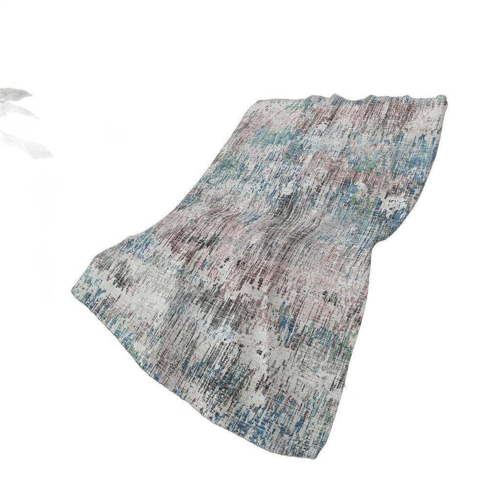 50" X 70" Ivory And Blue Abstract Plush Throw Blanket