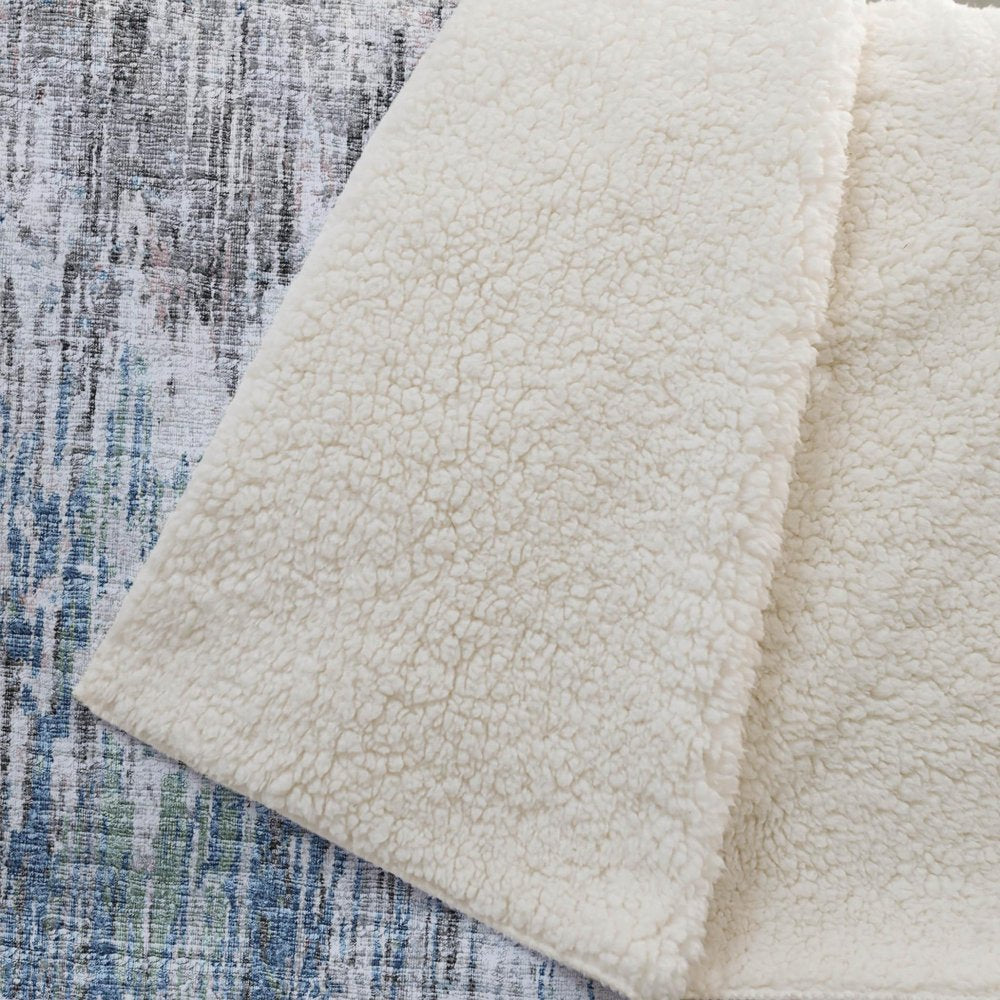 50" X 70" Ivory And Blue Abstract Plush Throw Blanket