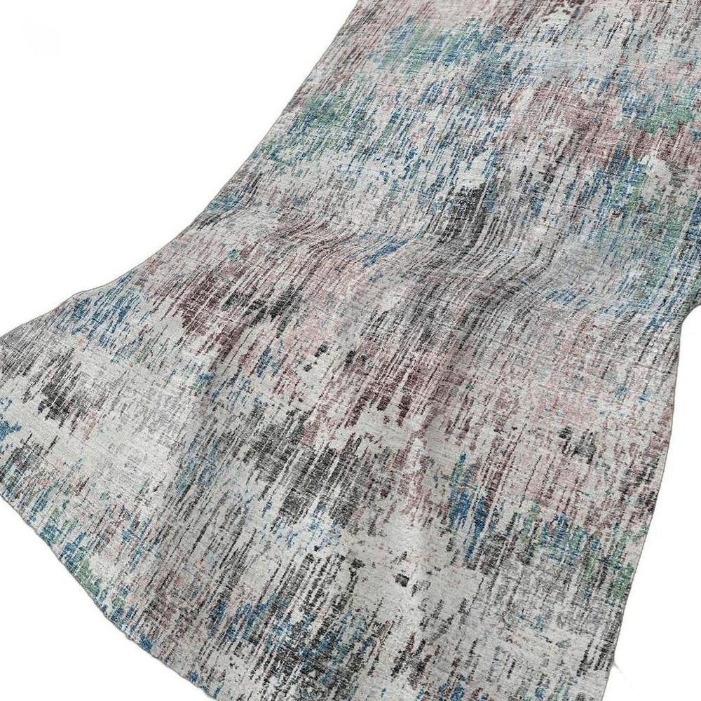 50" X 70" Ivory And Blue Abstract Plush Throw Blanket