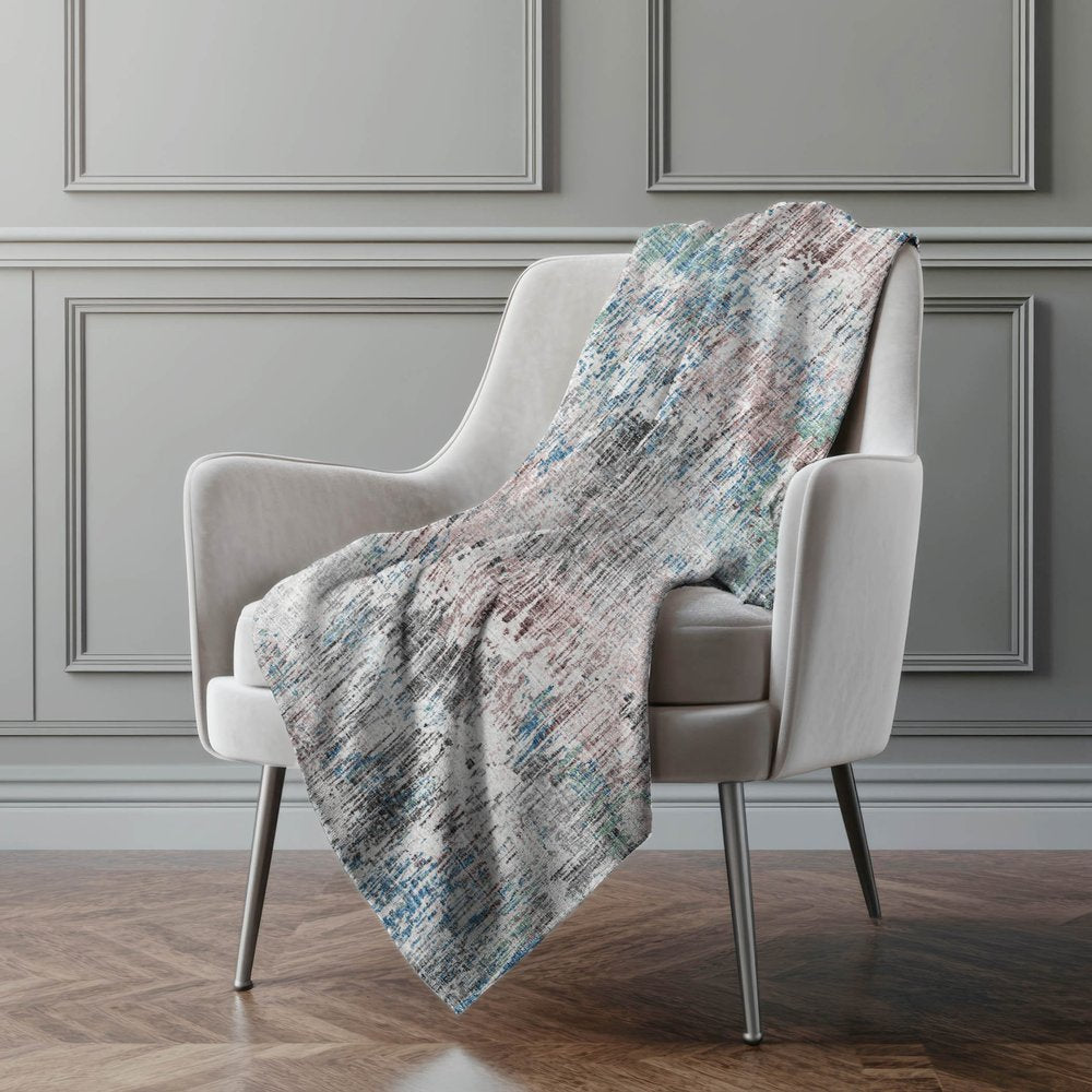 50" X 70" Ivory And Blue Abstract Polyester Woven Plush Throw Blanket