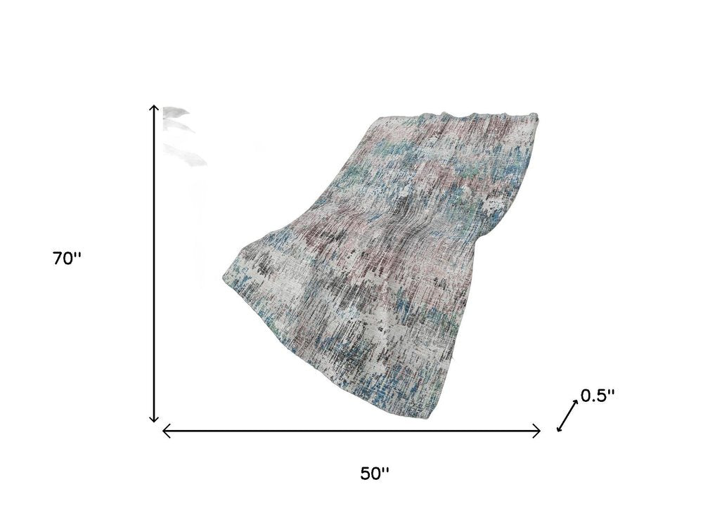 50" X 70" Ivory And Blue Abstract Polyester Woven Plush Throw Blanket