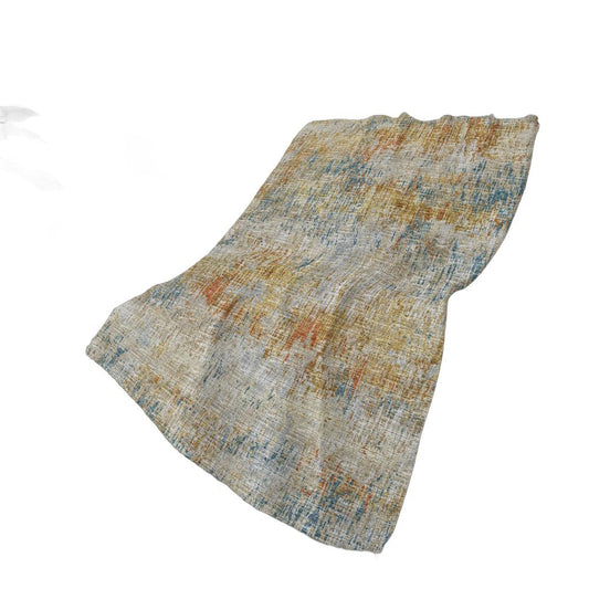 50" X 70" Beige Blue And Gold Abstract Plush Throw Blanket
