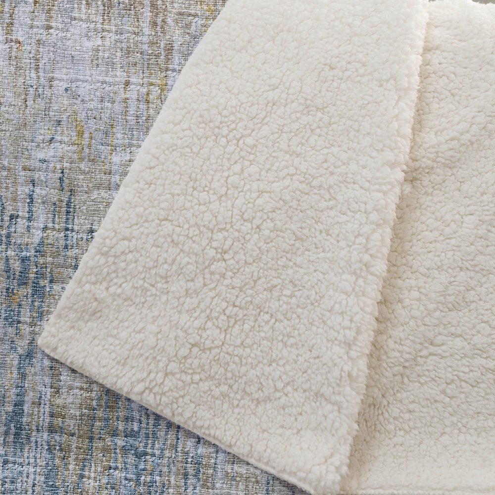 50" X 70" Beige Blue And Gold Abstract Polyester Woven Plush Throw Blanket