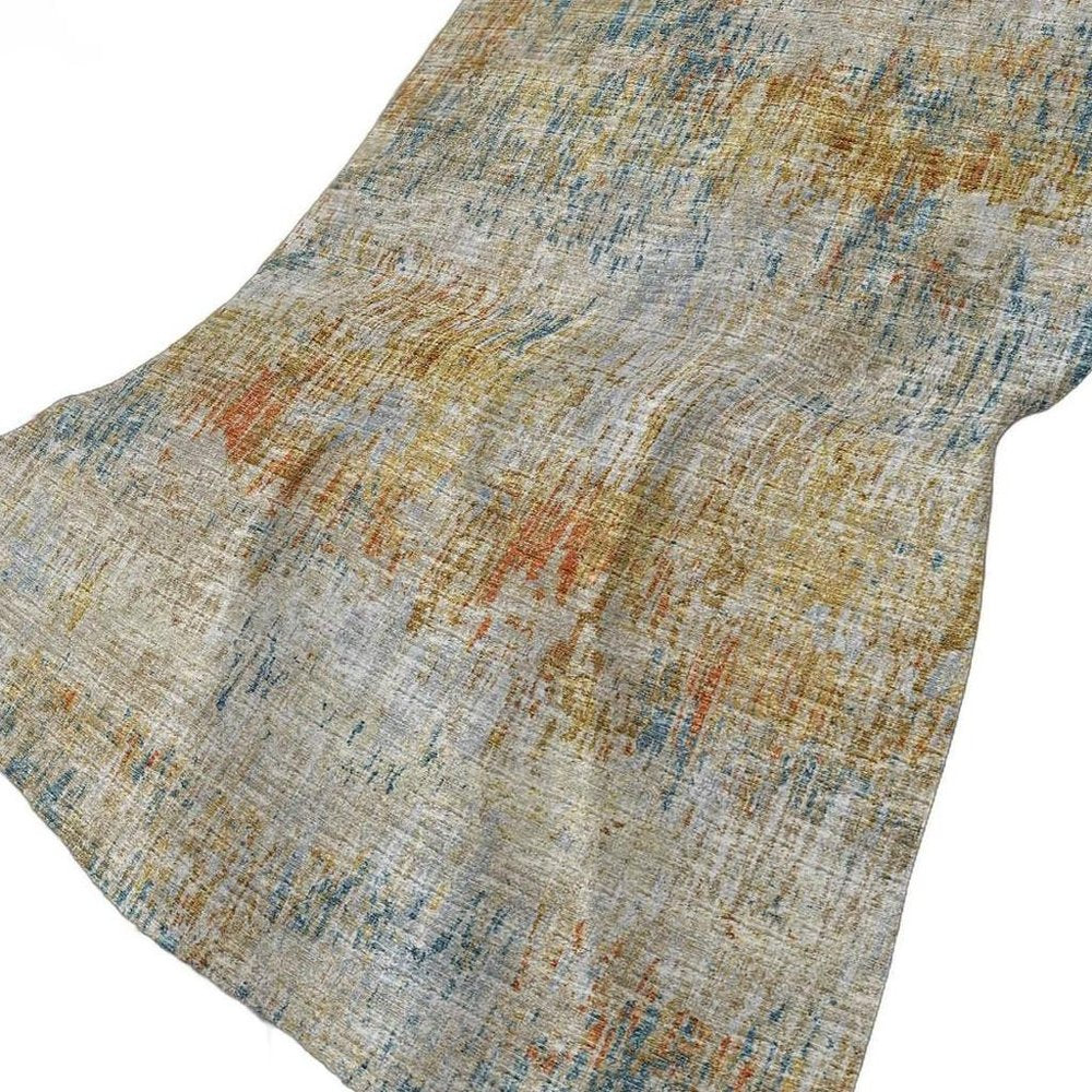 50" X 70" Beige Blue And Gold Abstract Plush Throw Blanket