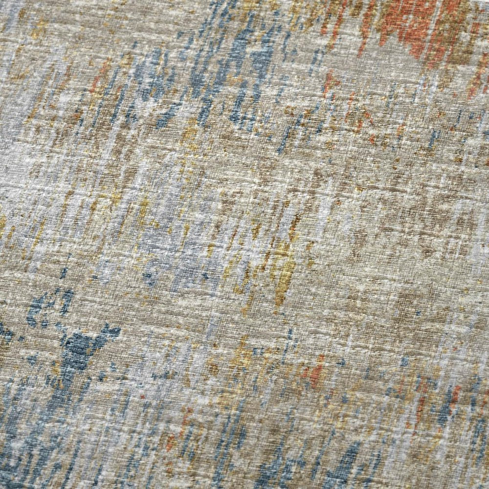50" X 70" Beige Blue And Gold Abstract Plush Throw Blanket