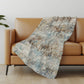 50" X 70" Beige Blue And Coffee Abstract Polyester Woven Plush Throw Blanket