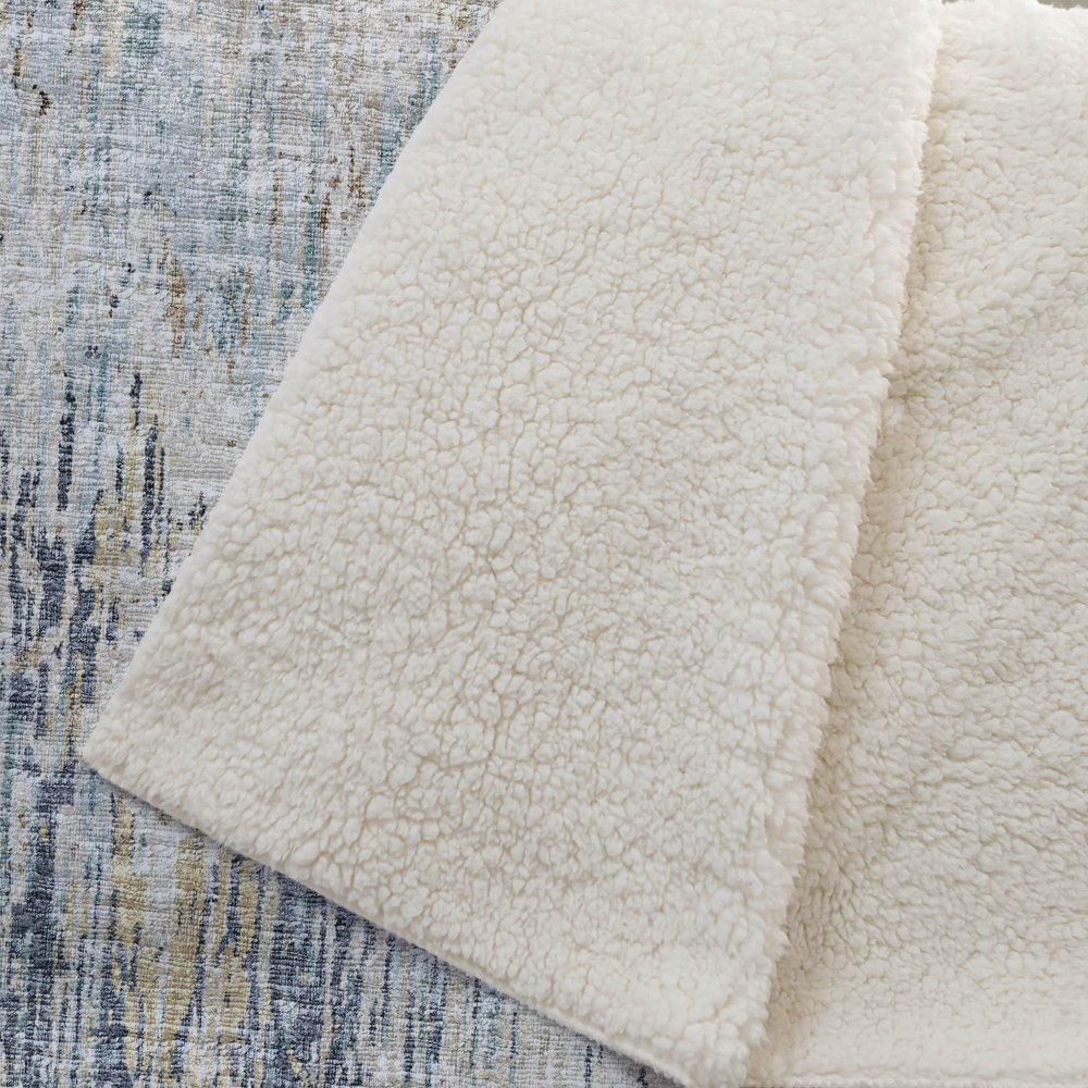 50" X 70" Beige Blue And Coffee Abstract Polyester Woven Plush Throw Blanket