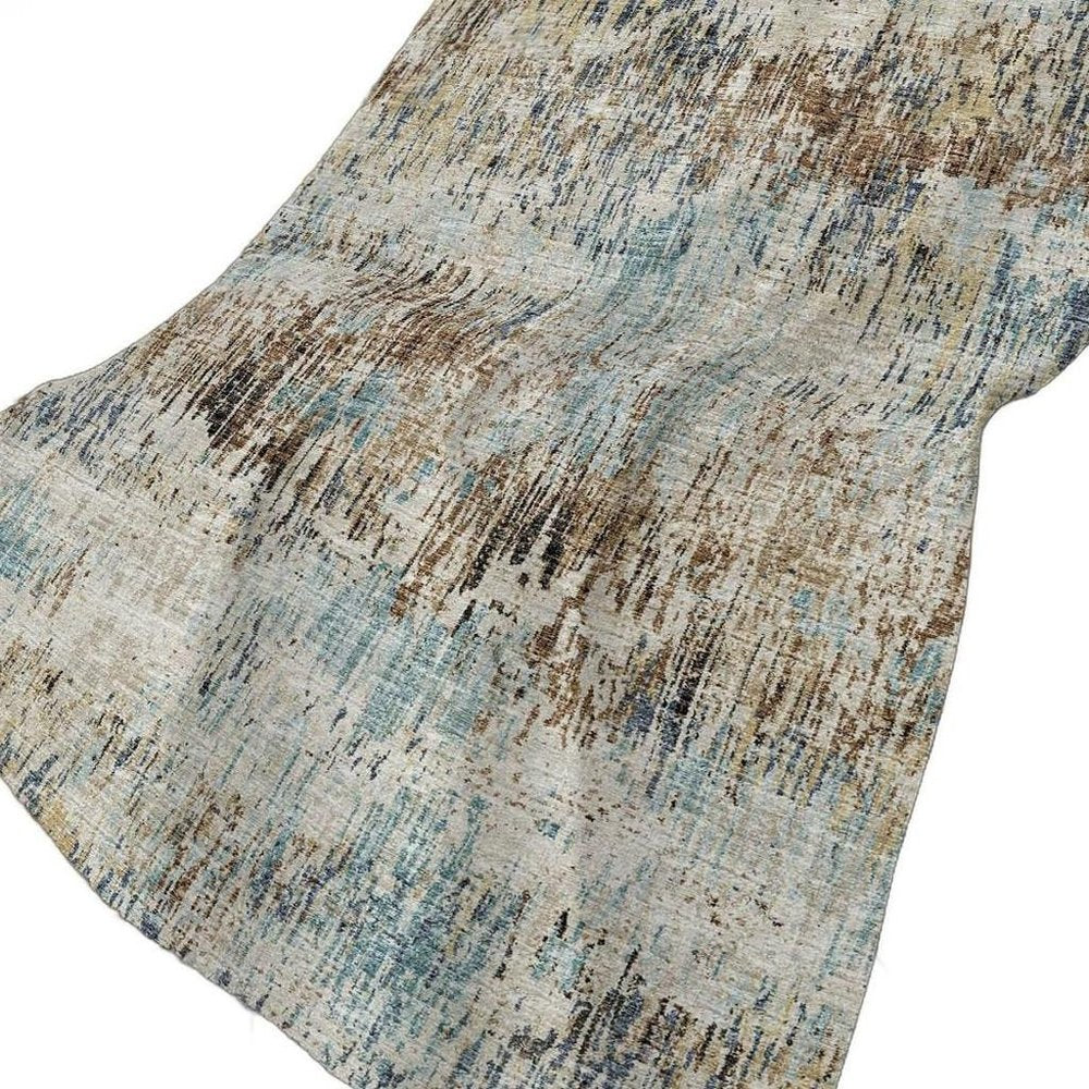 50" X 70" Beige Blue And Coffee Abstract Plush Throw Blanket