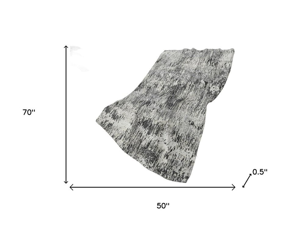 50" X 70" Gray And Silver Abstract Polyester Woven Plush Throw Blanket