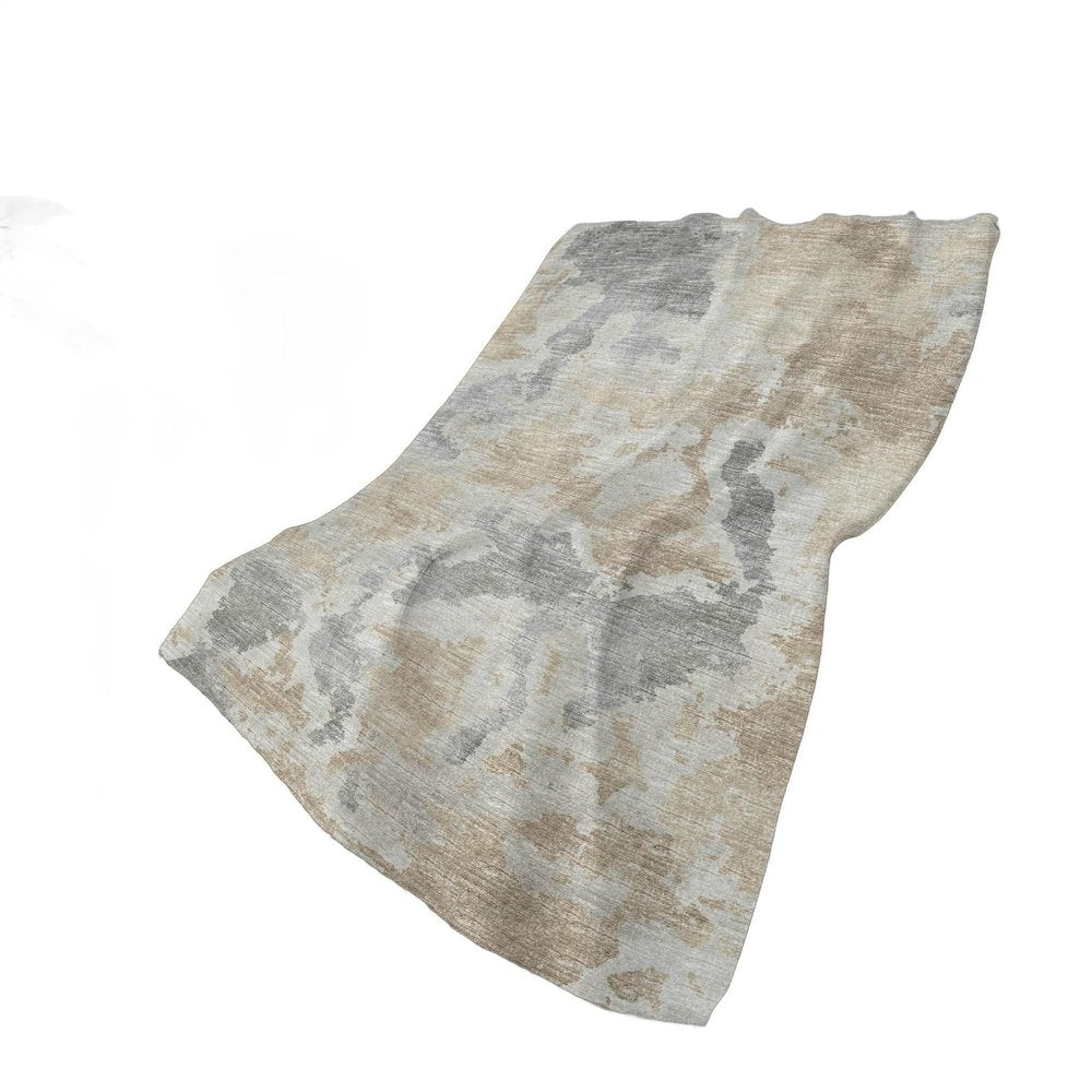 50" X 70" Beige And Gray Abstract Plush Throw Blanket
