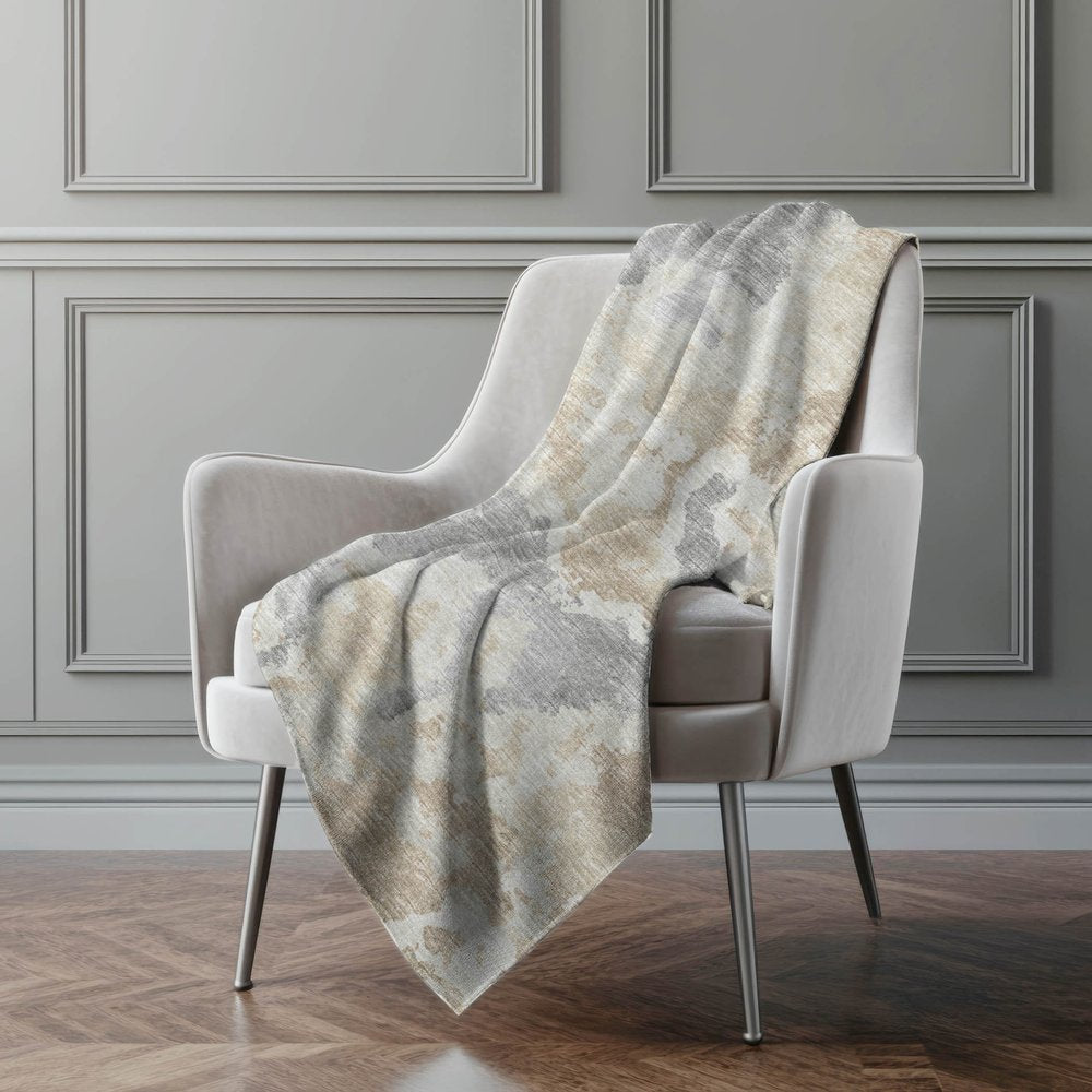 50" X 70" Beige And Gray Abstract Polyester Woven Plush Throw Blanket