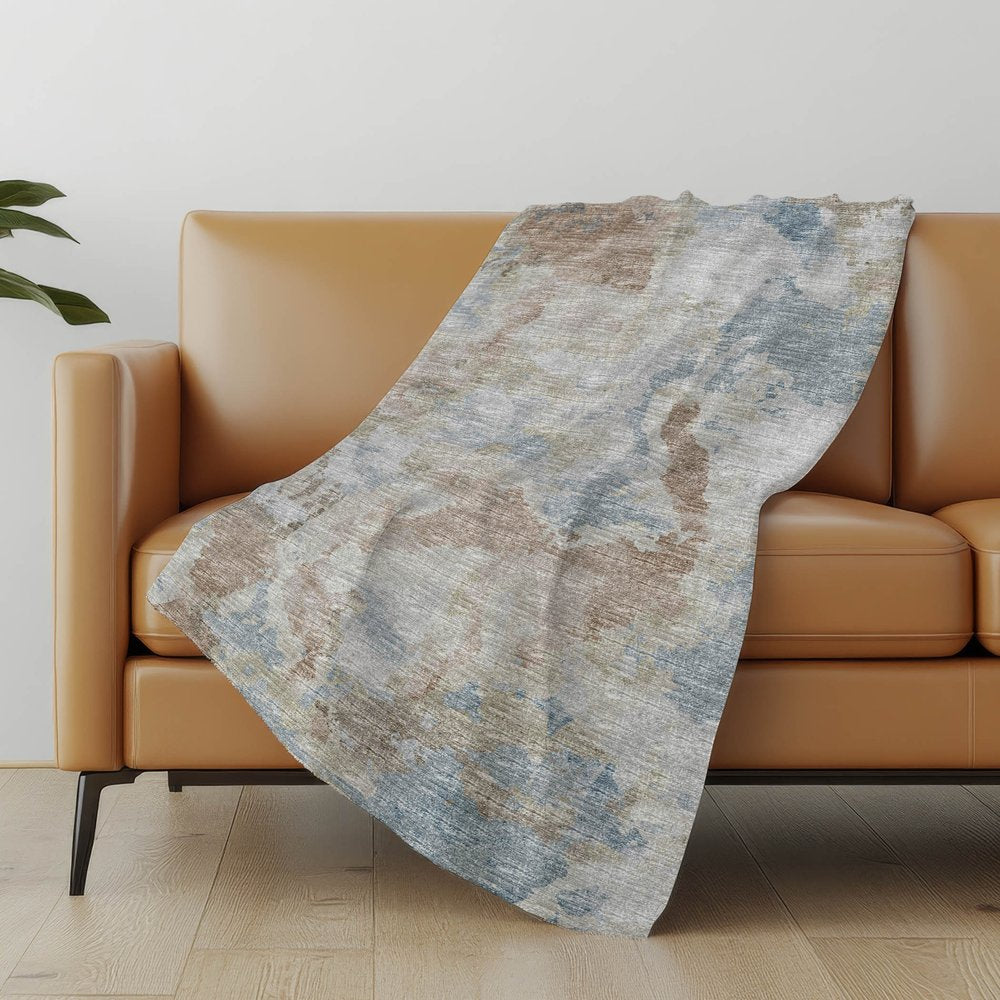 50" X 70" Gray And Coffee Abstract Polyester Woven Plush Throw Blanket