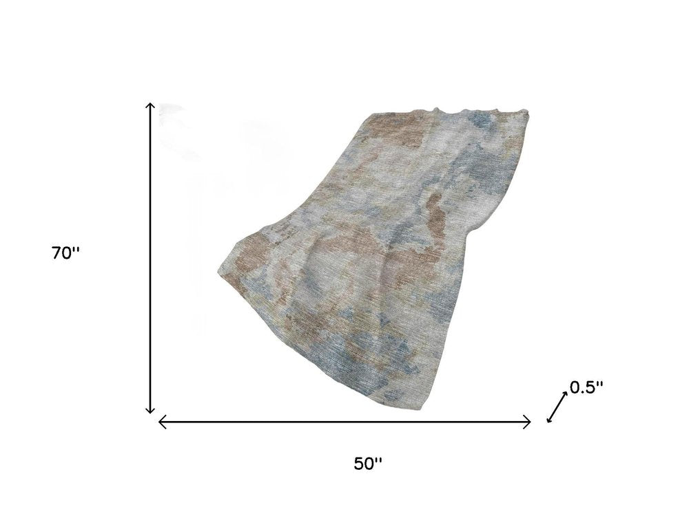 50" X 70" Gray And Coffee Abstract Polyester Woven Plush Throw Blanket