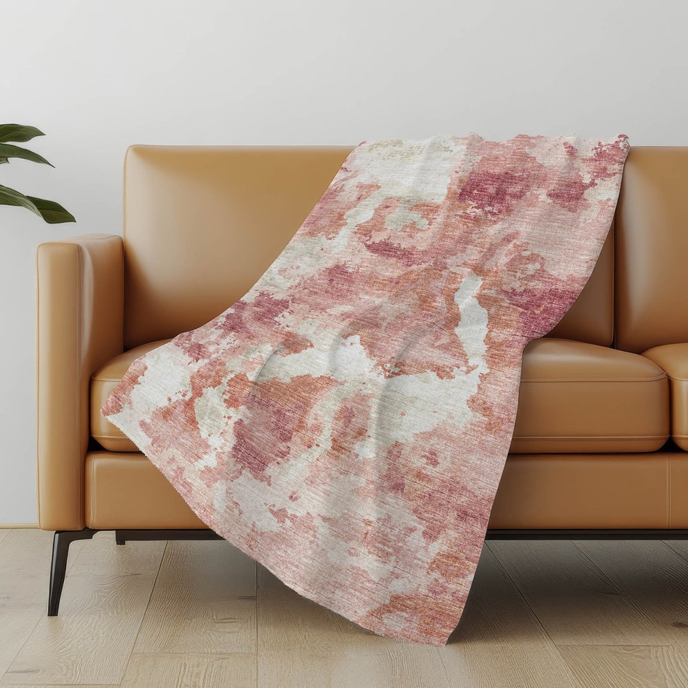 50" X 70" Pink And Ivory Abstract Polyester Woven Plush Throw Blanket