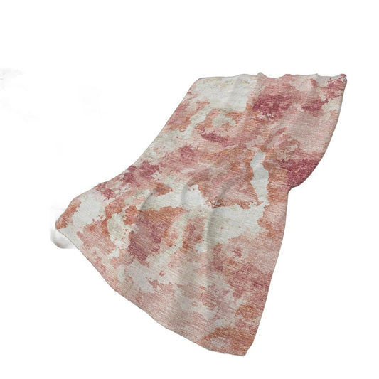 50" X 70" Pink And Ivory Abstract Plush Throw Blanket