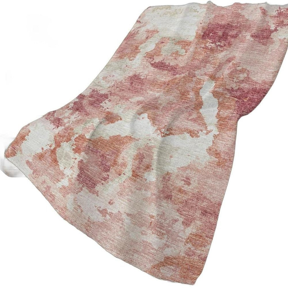 50" X 70" Pink And Ivory Abstract Polyester Woven Plush Throw Blanket