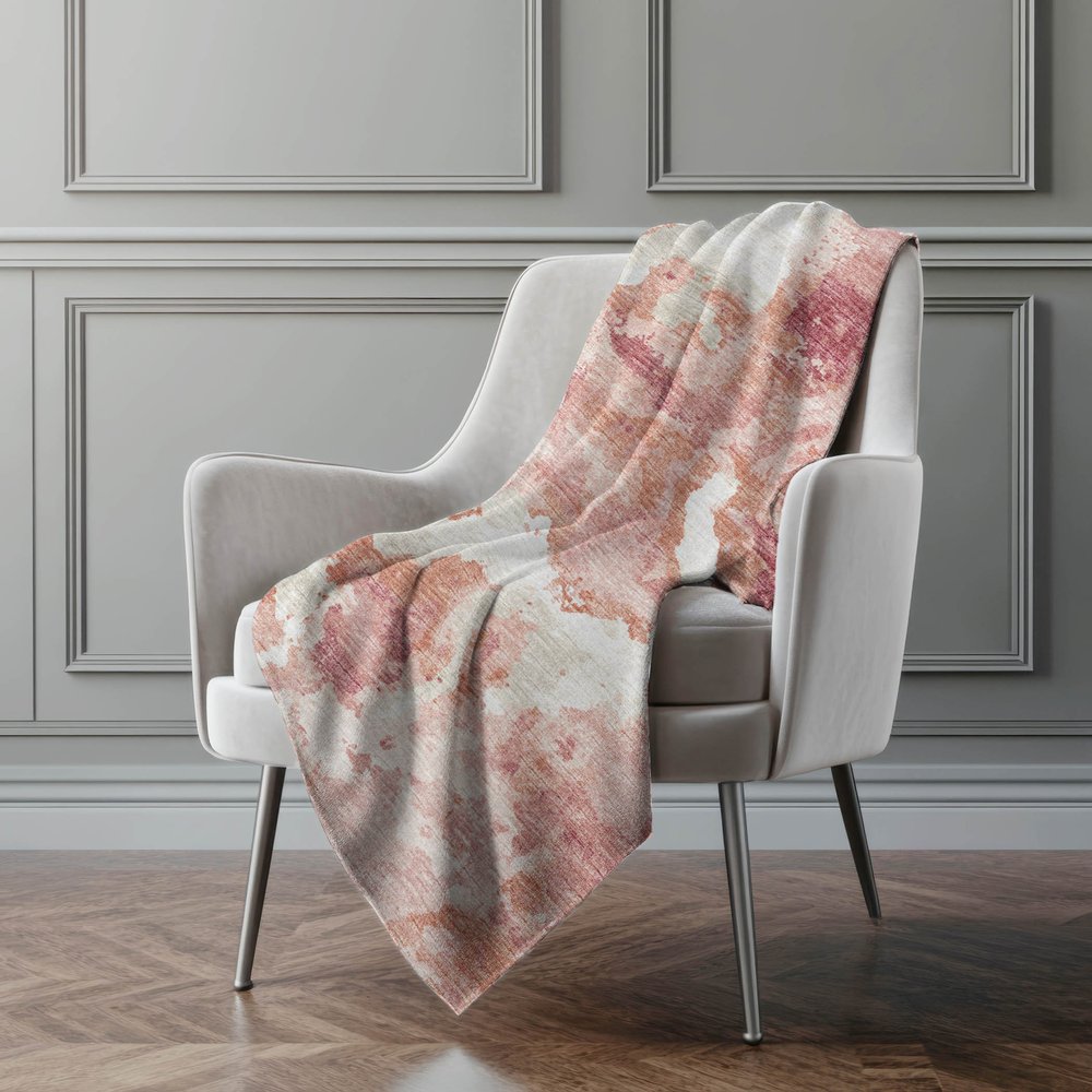 50" X 70" Pink And Ivory Abstract Polyester Woven Plush Throw Blanket