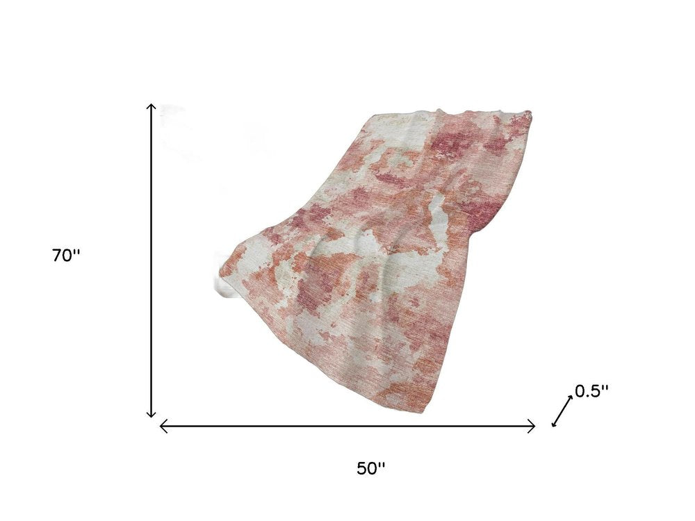 50" X 70" Pink And Ivory Abstract Plush Throw Blanket