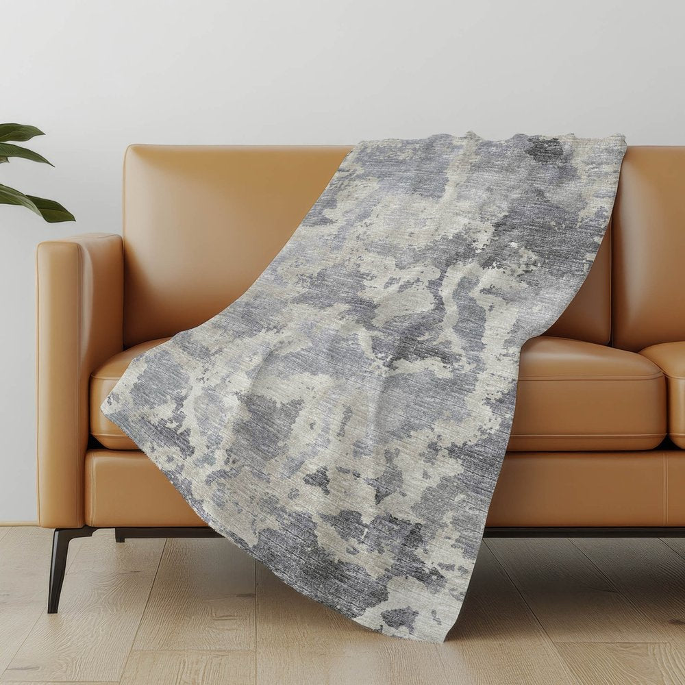 50" X 70" Gray And Silver Abstract Polyester Woven Plush Throw Blanket