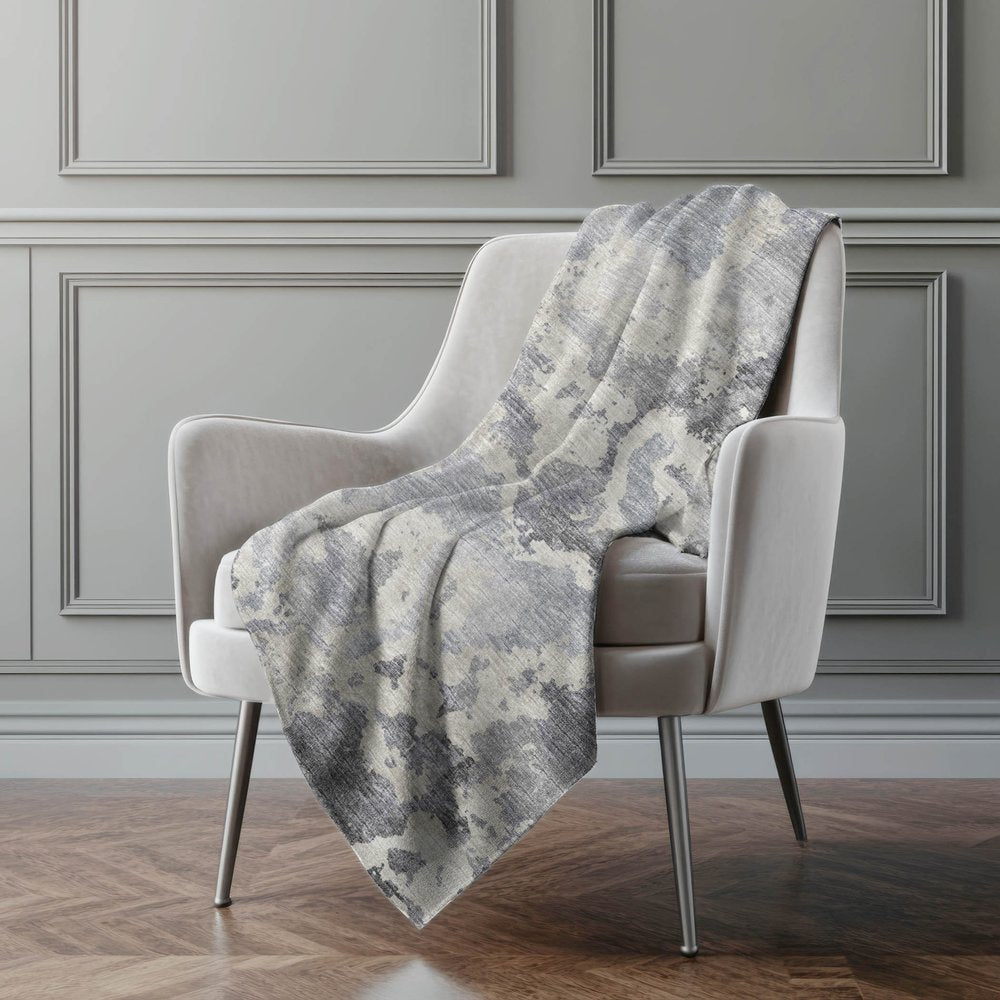 50" X 70" Gray And Silver Abstract Polyester Woven Plush Throw Blanket