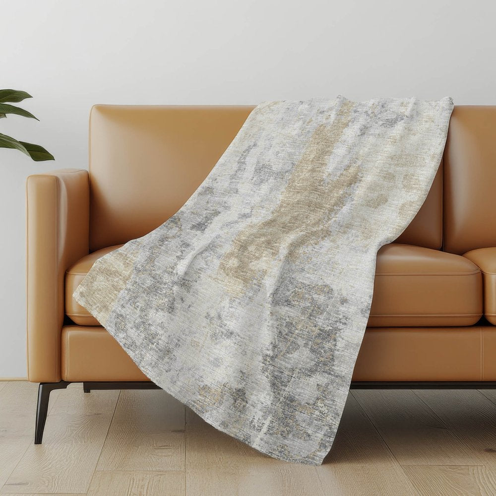 50" X 70" Ivory And Beige Abstract Polyester Woven Plush Throw Blanket