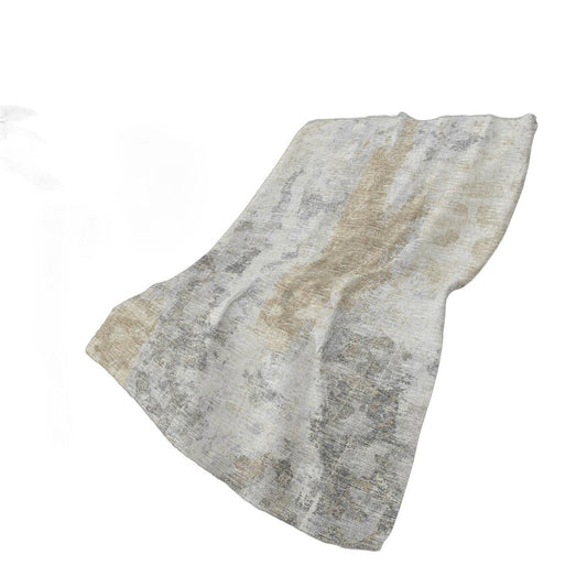 50" X 70" Ivory And Beige Abstract Polyester Woven Plush Throw Blanket