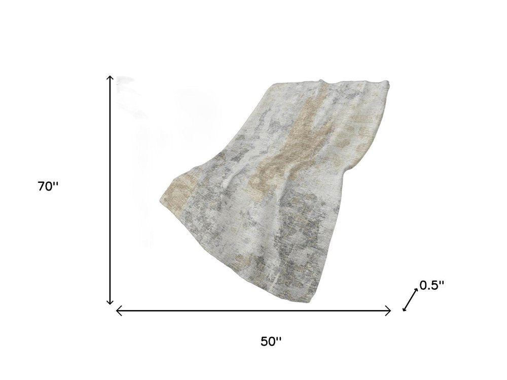 50" X 70" Ivory And Beige Abstract Polyester Woven Plush Throw Blanket