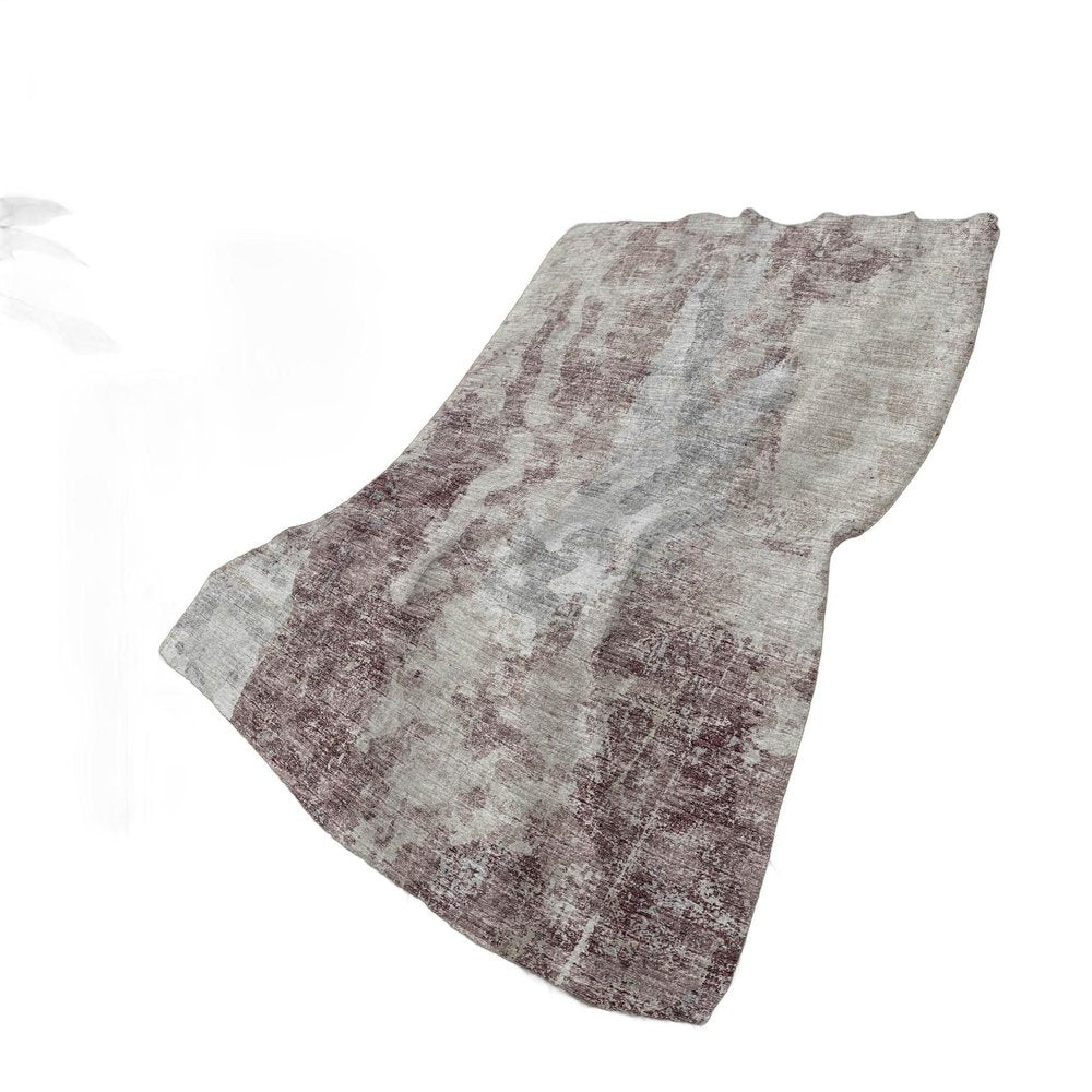 50" X 70" Plum Ivory And Gray Abstract Polyester Woven Plush Throw Blanket