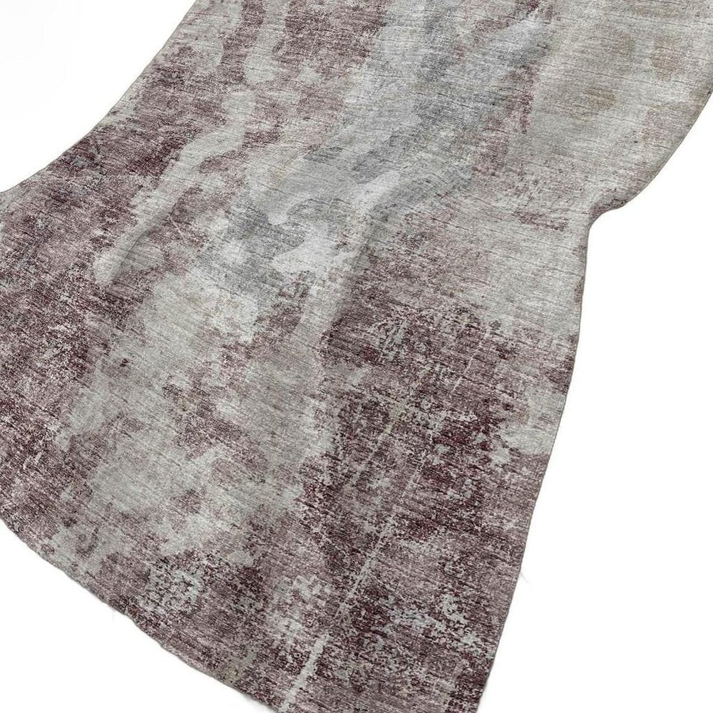50" X 70" Plum Ivory And Gray Abstract Plush Throw Blanket