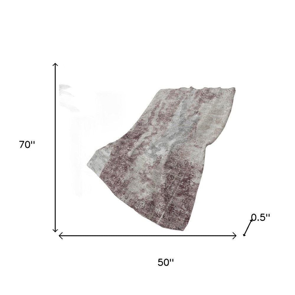 50" X 70" Plum Ivory And Gray Abstract Plush Throw Blanket