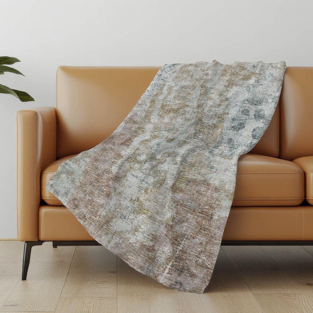 50" X 70" Beige Gray And Ivory Abstract Polyester Woven Plush Throw Blanket