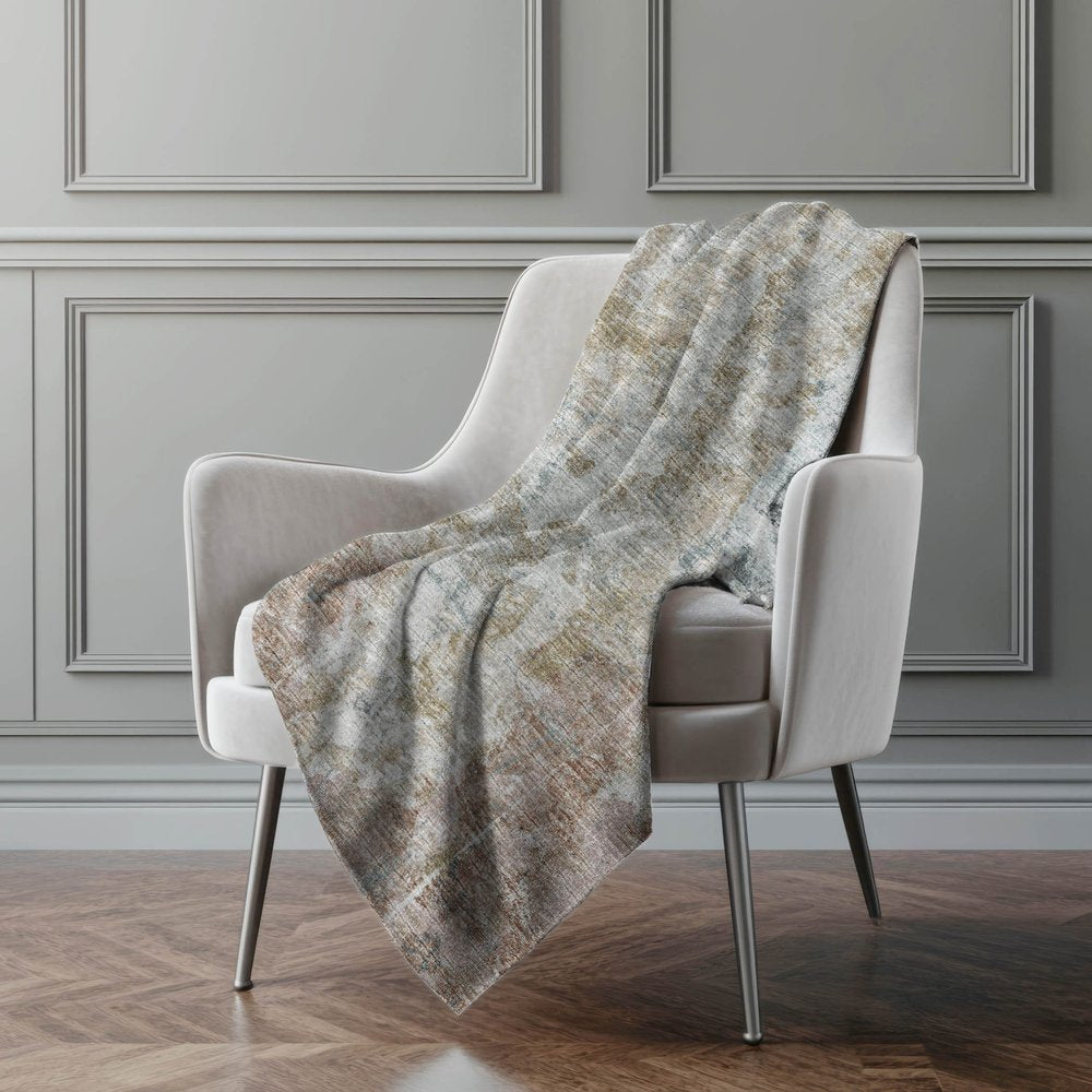 50" X 70" Beige Gray And Ivory Abstract Polyester Woven Plush Throw Blanket