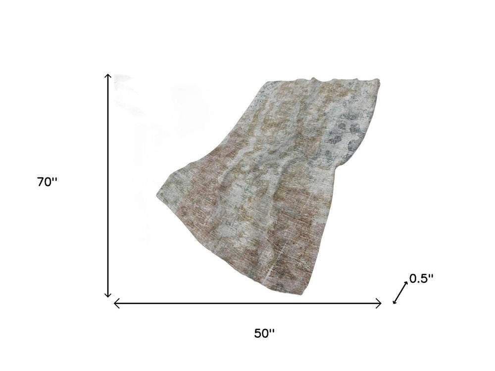 50" X 70" Beige Gray And Ivory Abstract Polyester Woven Plush Throw Blanket