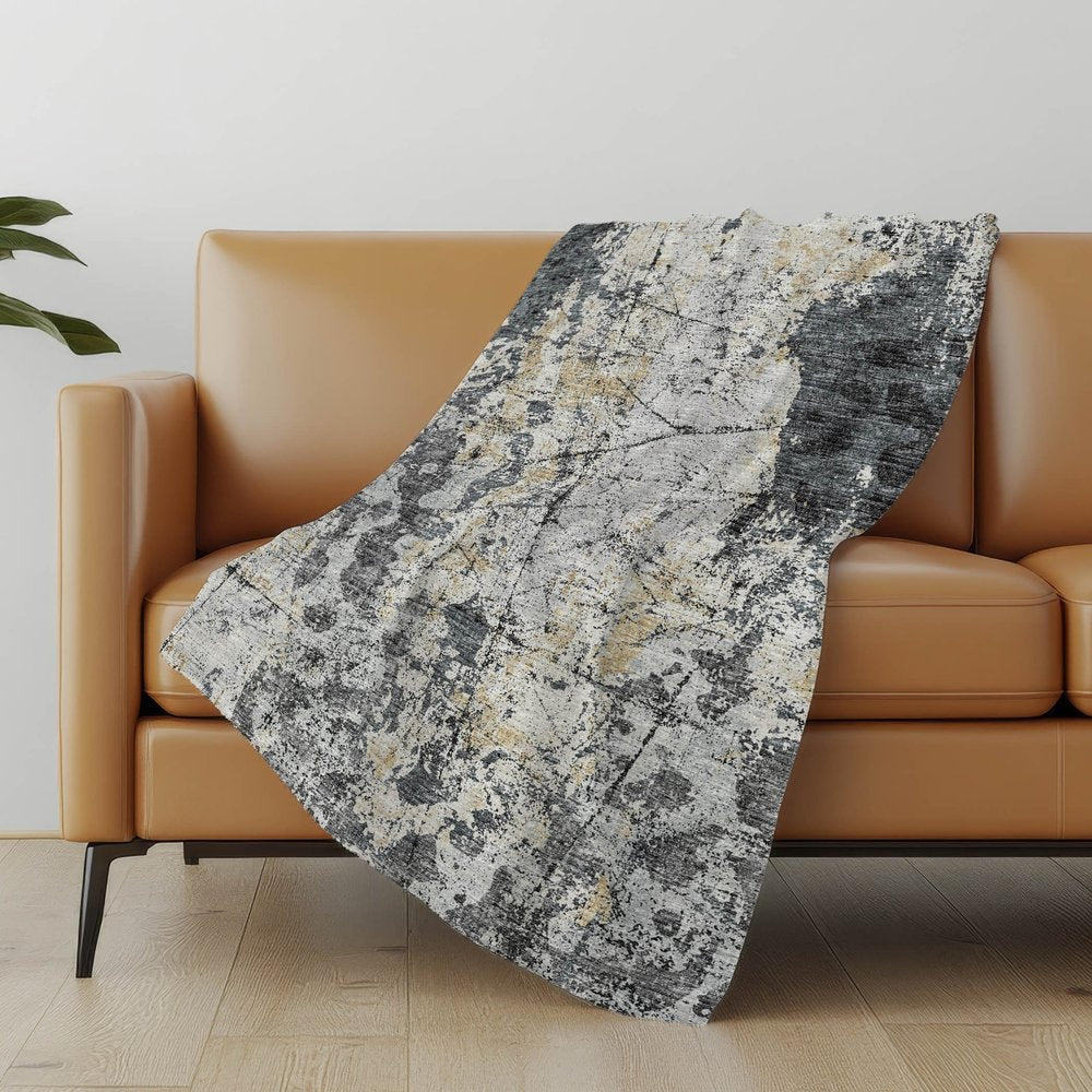 50" X 70" Black Silver And Gray Abstract Polyester Woven Plush Throw Blanket