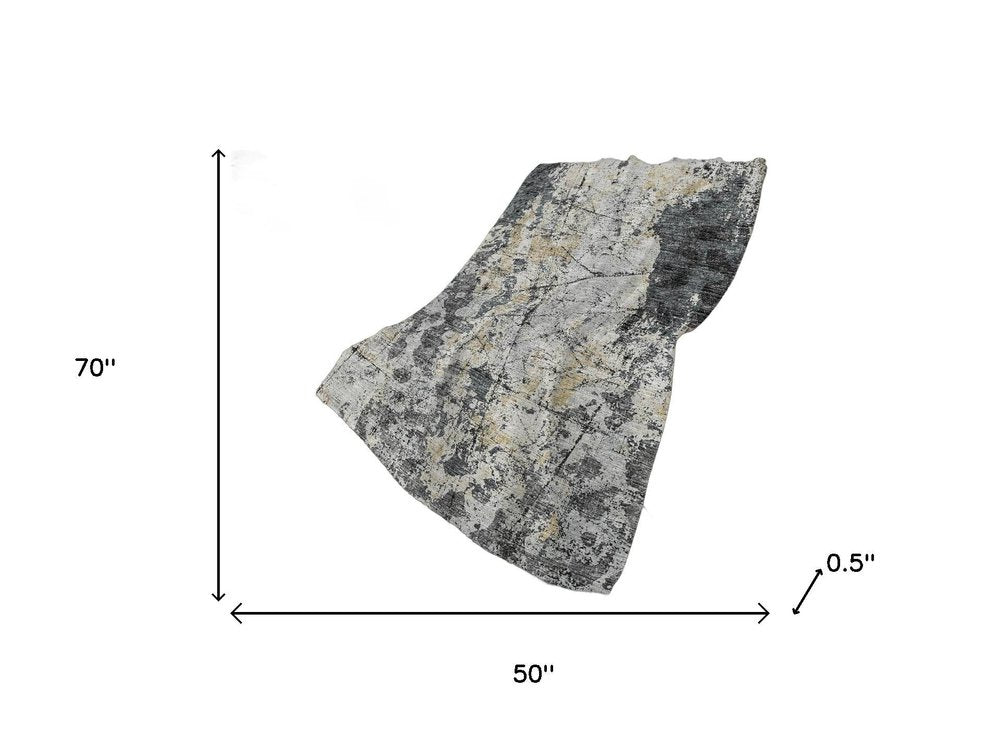 50" X 70" Black Silver And Gray Abstract Polyester Woven Plush Throw Blanket