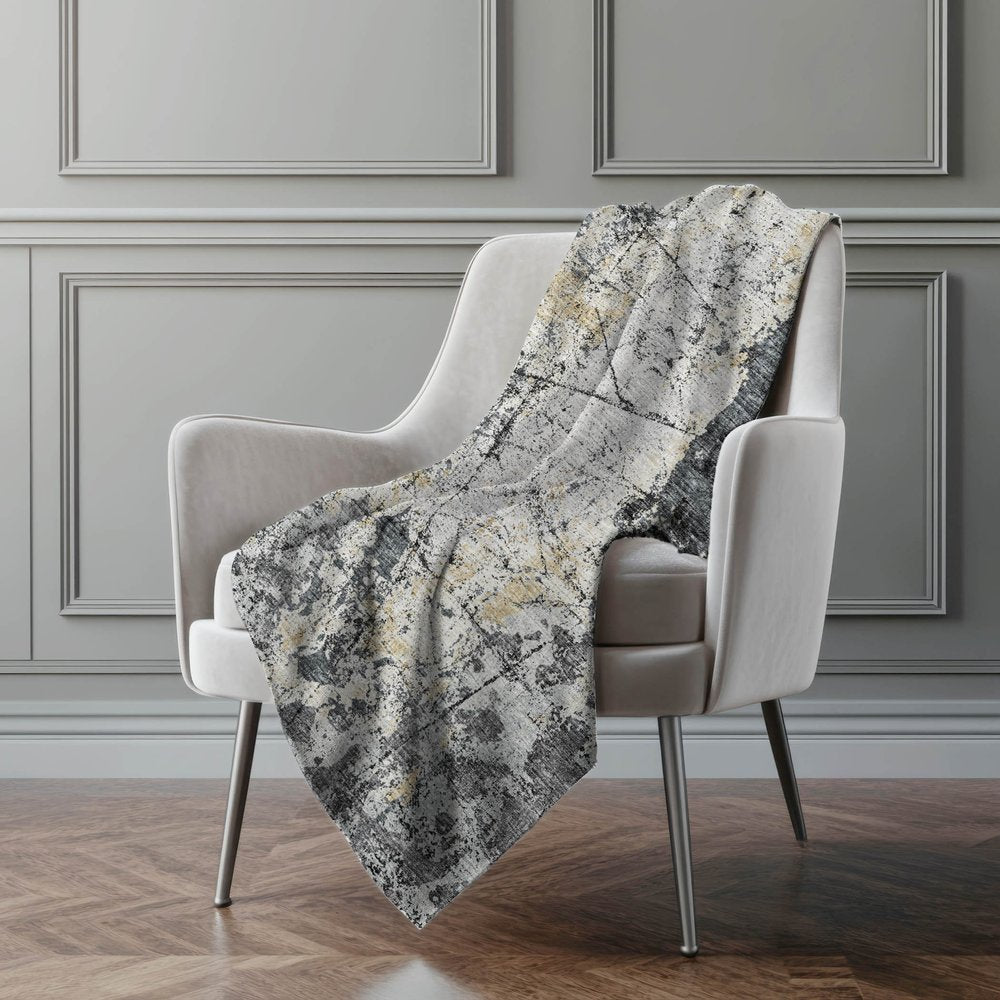 50" X 70" Black Silver And Gray Abstract Polyester Woven Plush Throw Blanket