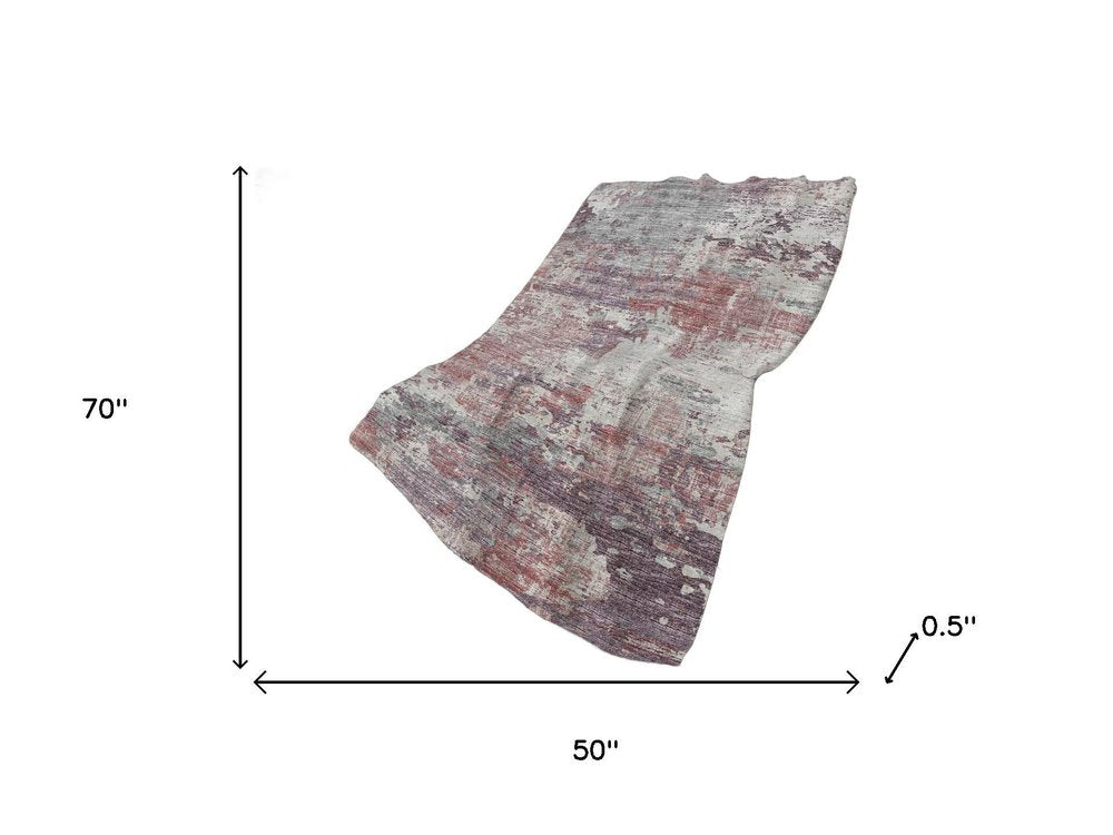 50" X 70" Pink Silver And Gray Abstract Polyester Woven Plush Throw Blanket