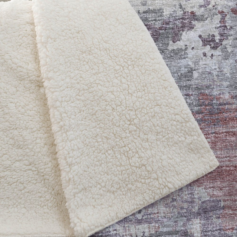 50" X 70" Pink Silver And Gray Abstract Polyester Woven Plush Throw Blanket