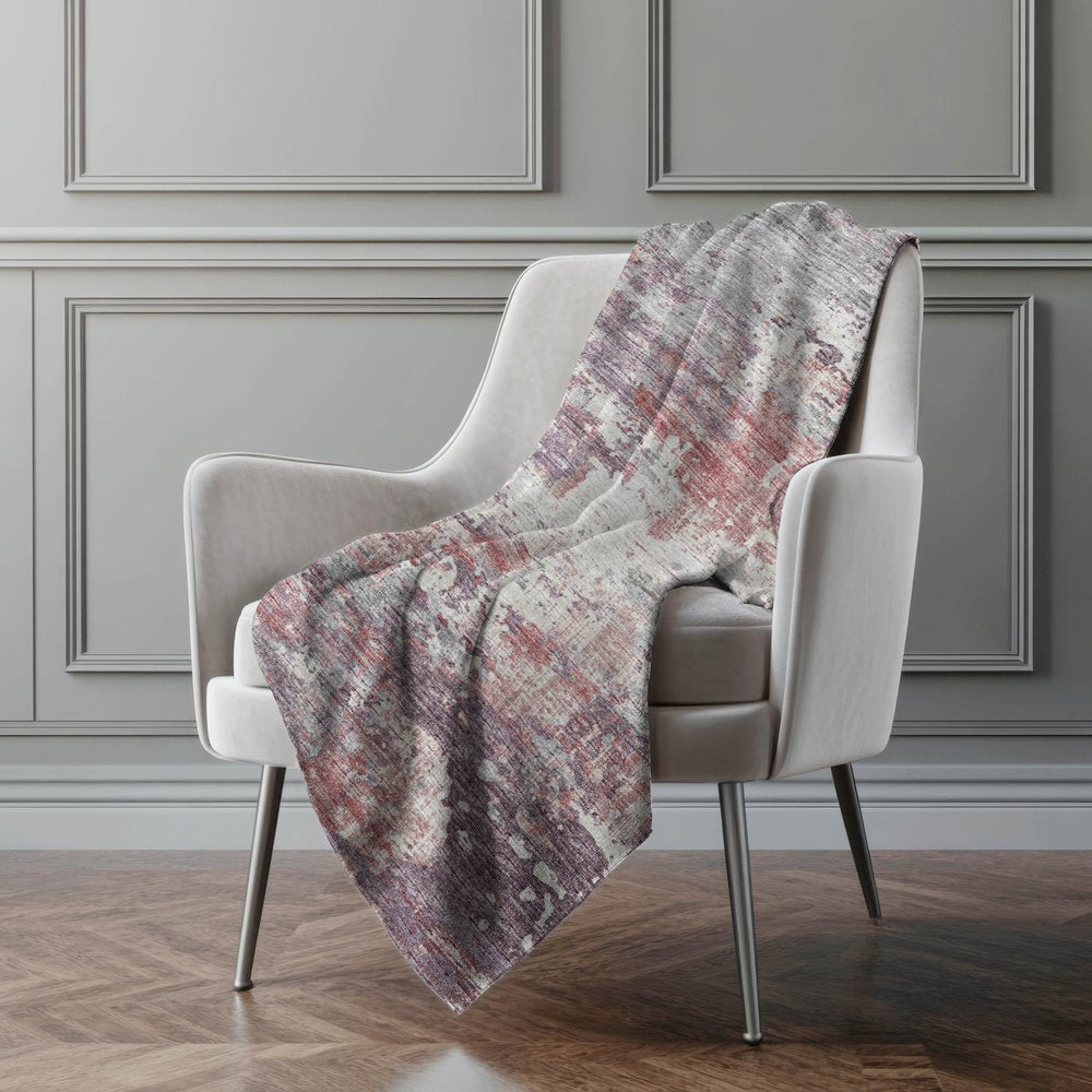 50" X 70" Pink Silver And Gray Abstract Polyester Woven Plush Throw Blanket