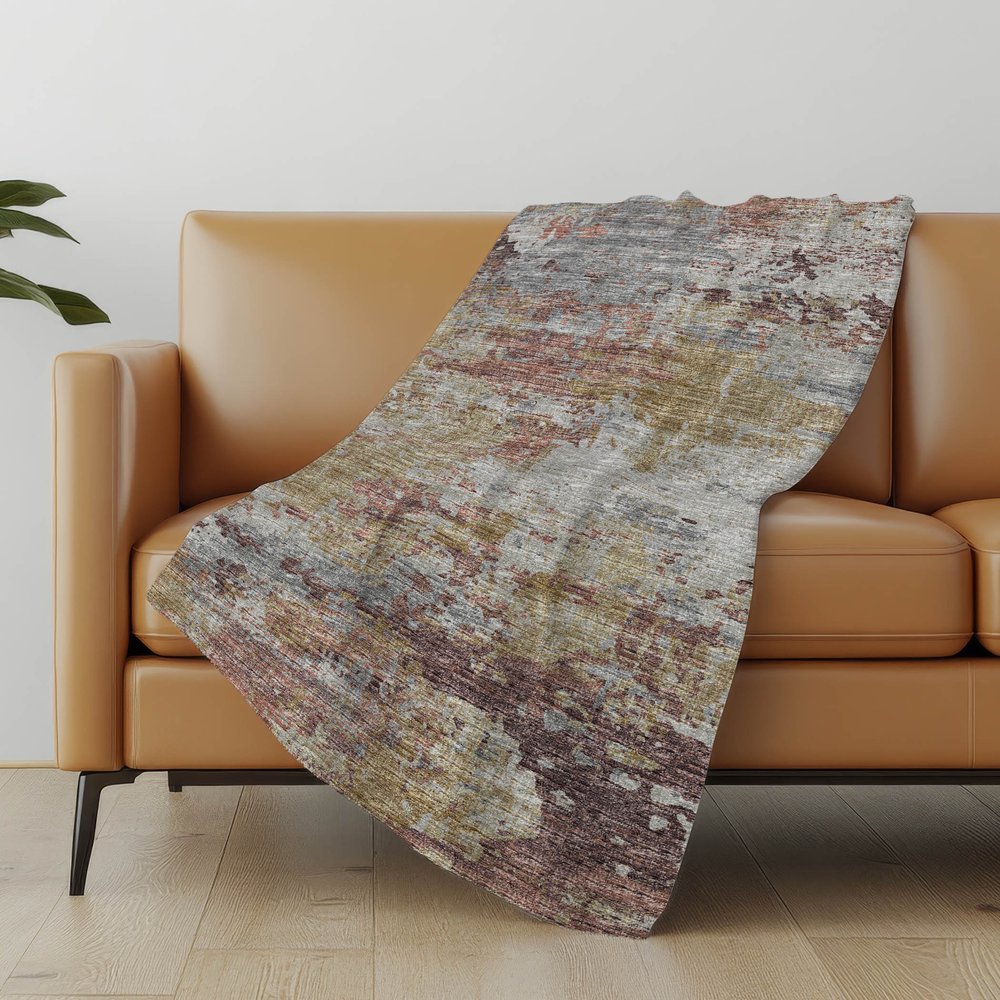 50" X 70" Mauve Copper And Silver Abstract Polyester Woven Plush Throw Blanket