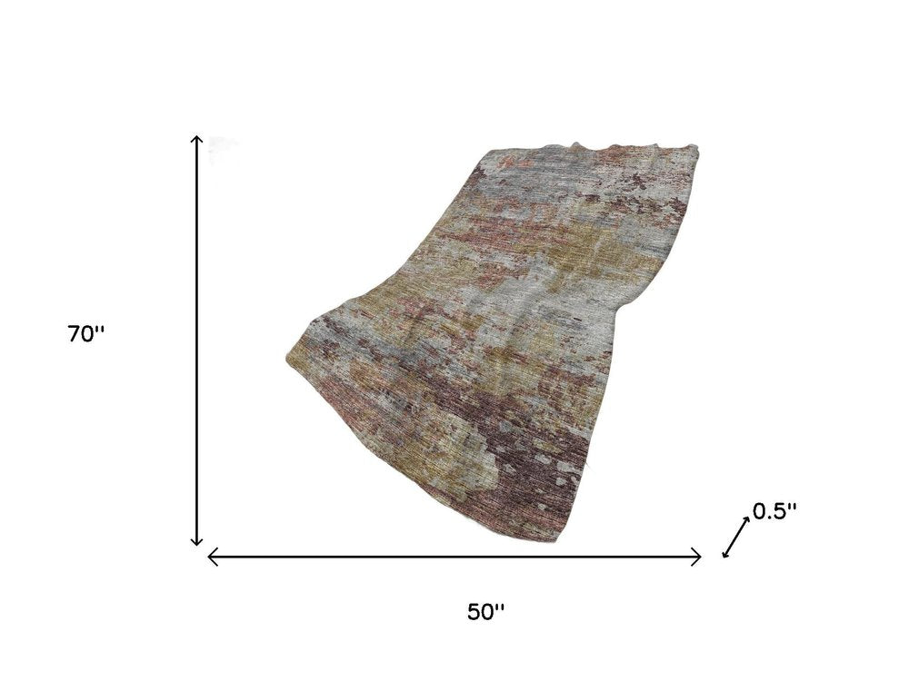 50" X 70" Mauve Copper And Silver Abstract Polyester Woven Plush Throw Blanket