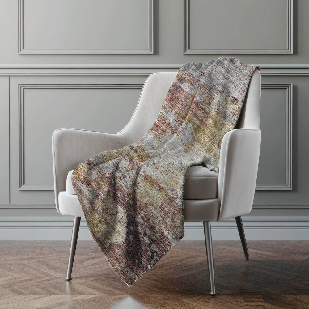 50" X 70" Mauve Copper And Silver Abstract Polyester Woven Plush Throw Blanket