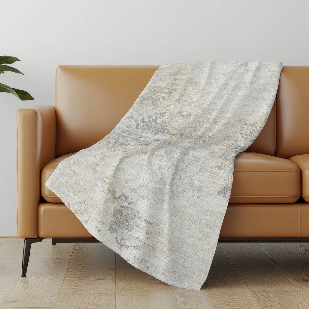 50" X 70" Ivory And Beige Abstract Polyester Woven Plush Throw Blanket