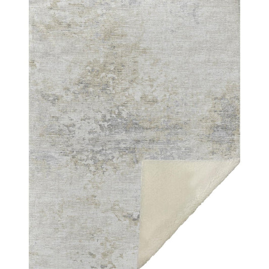50" X 70" Ivory And Beige Abstract Microfiber Plush Throw Blanket