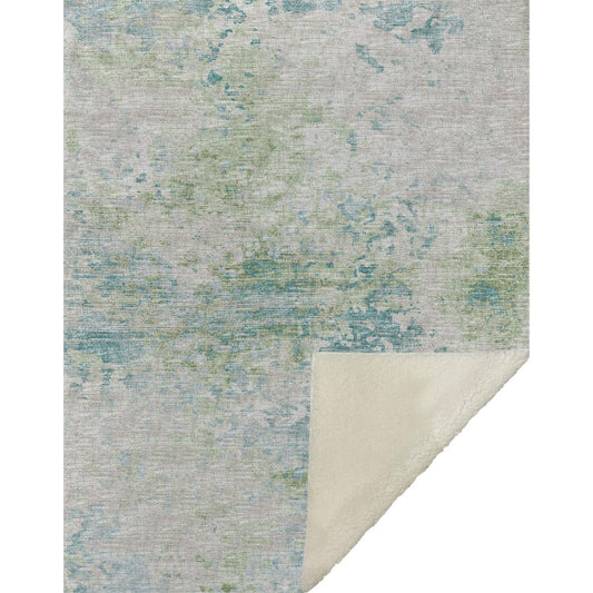 50" X 70" Green Teal And Beige Abstract Microfiber Plush Throw Blanket