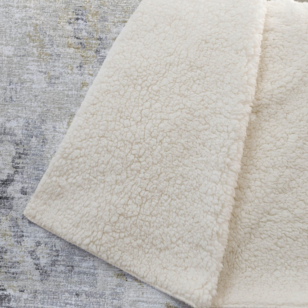 50" X 70" Beige Gray And Ivory Abstract Polyester Woven Plush Throw Blanket