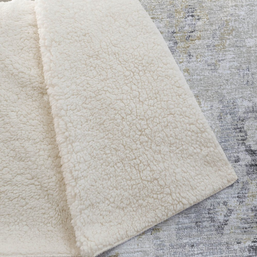 50" X 70" Beige Gray And Ivory Abstract Polyester Woven Plush Throw Blanket