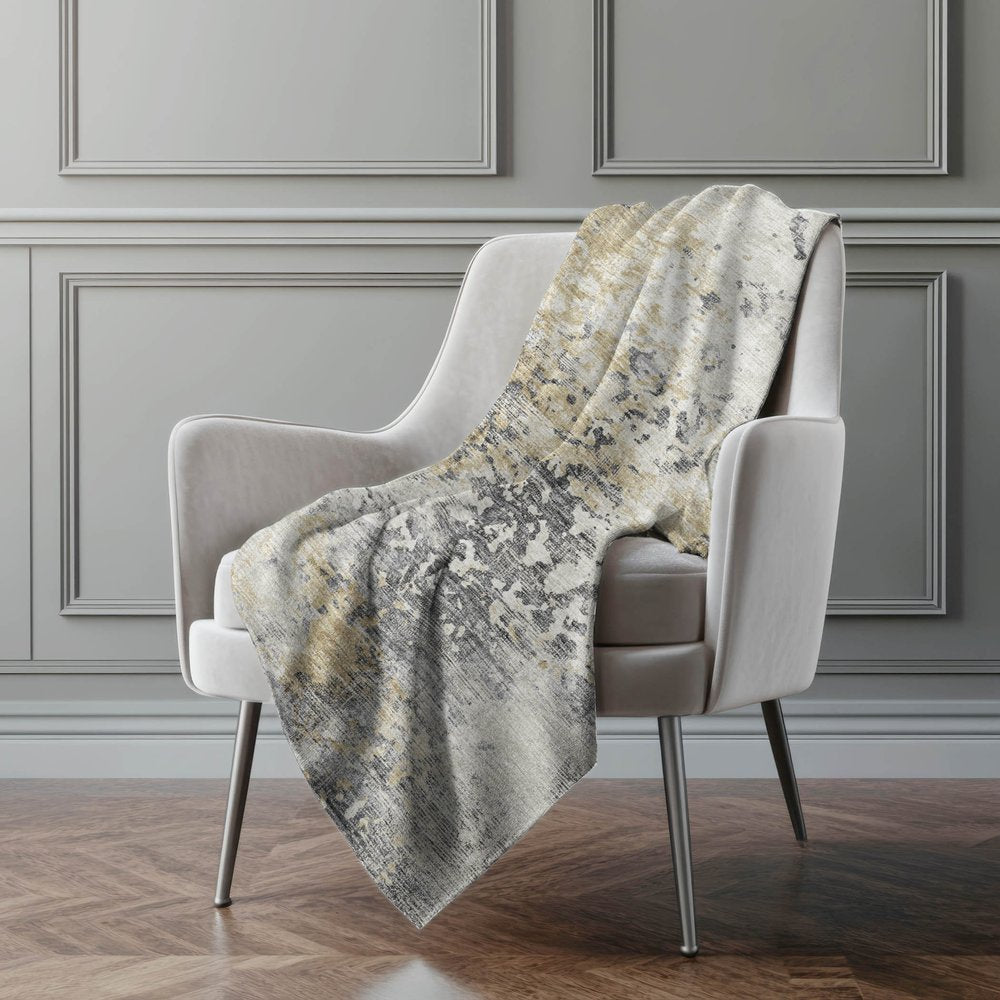 50" X 70" Beige Gray And Ivory Abstract Polyester Woven Plush Throw Blanket